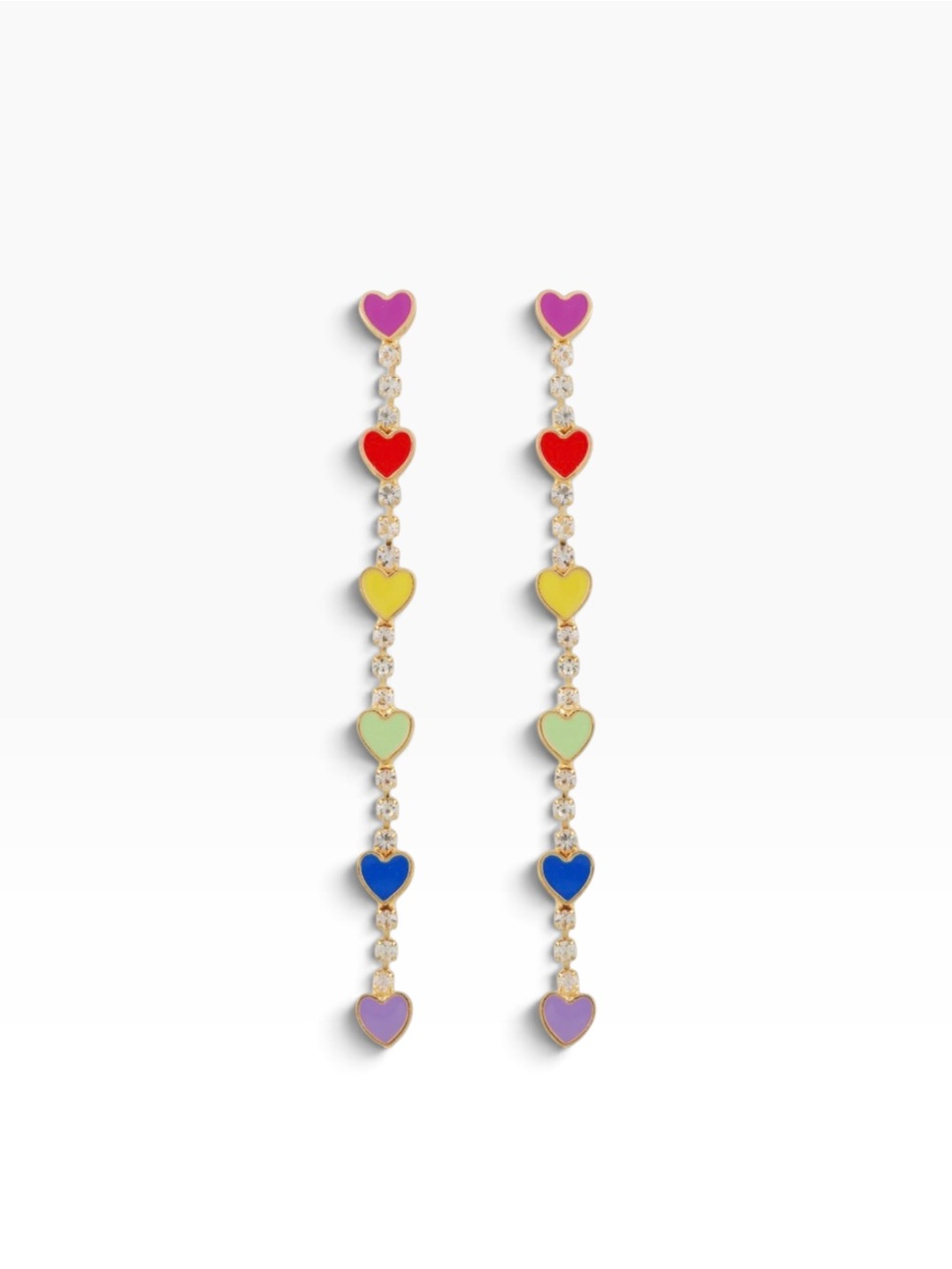 Guess Gold-Tone Crystal Rainbow Heart Linear Earrings